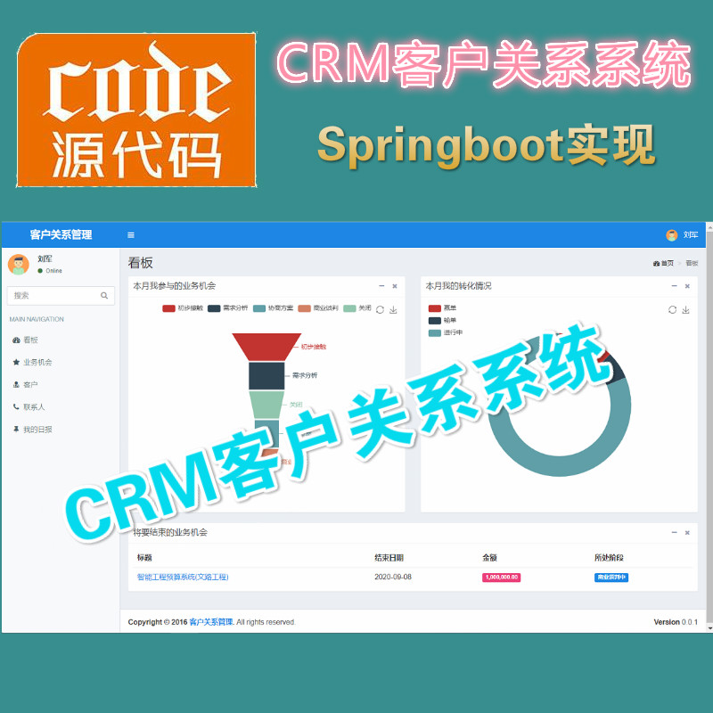 Springboot+Mysql实现的CRM客户关系管理系统源码附带视频指导运行教程