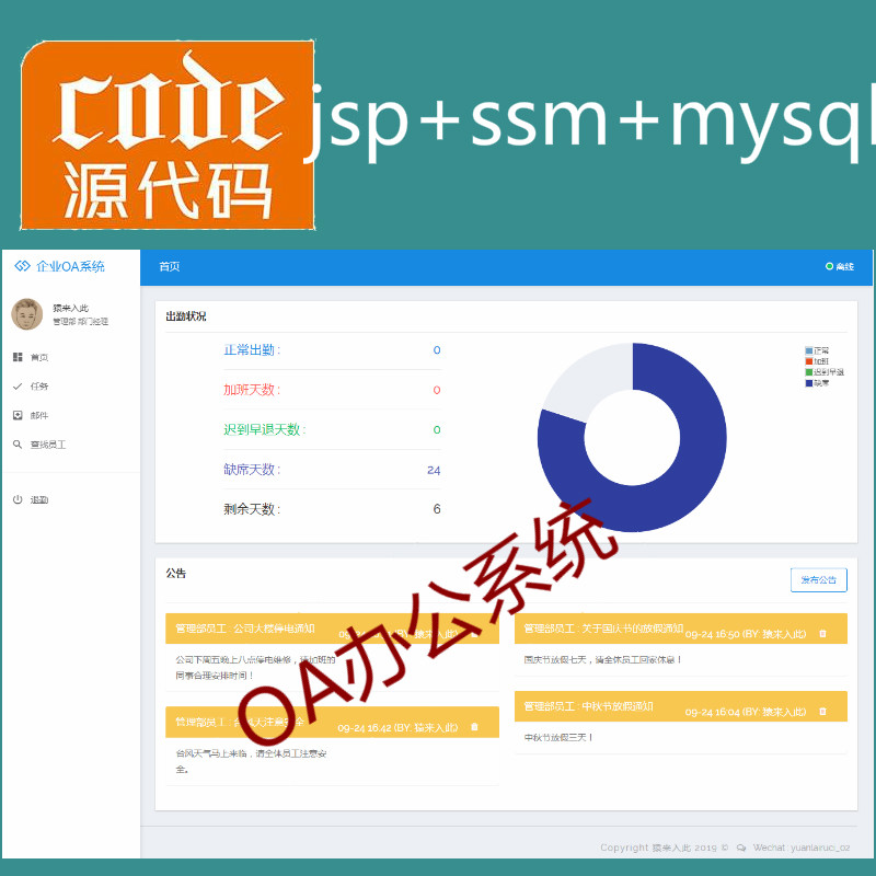 jsp+ssm+mysql实现简单的OA办公管理系统源码附带视频指导运行教程