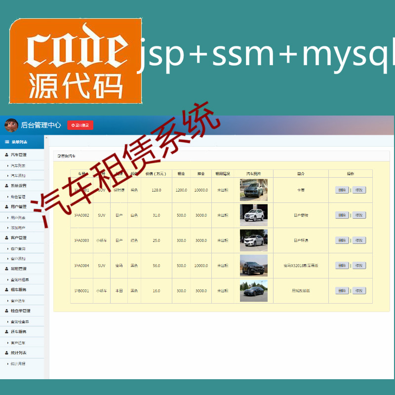 jsp+ssm+mysql实现的汽车租赁租车管理系统源码附带视频指导运行教程